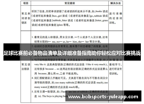 足球比赛前必备物品清单及详细准备指南助你轻松应对比赛挑战